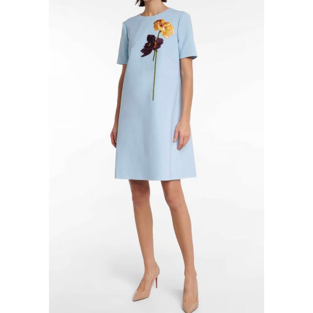 OSCAR‎ DE LA RENTA Floral-embroidered Wool-blend Mini Dress size S $2489